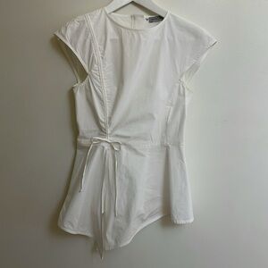 Marella Women's White Peplum Crisp Cotton Cap Sleeve Shirt. Size 2